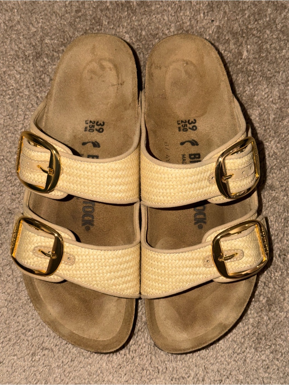 Birkenstock Arizona Big Buckle Raffia Sandals size 39 new without box